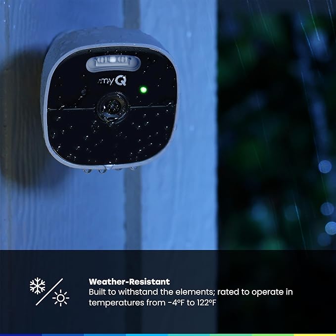 CHAMBERLAIN myQ Outdoor Battery Camera | 2K Camera, Color Night Vision, Spotlight, Motion Alerts, Live View with Two-Way Talk, Wireless, Weather-Resistant, Outdoor, White