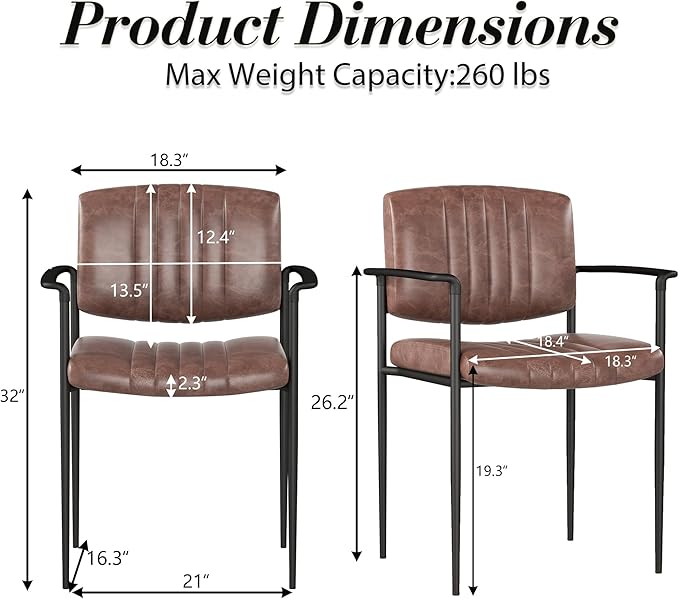 Mid-Century Modern PU Leather Dining Chairs Set of 2, Upholstered Kitchen Chairs with Arms and Metal Legs Adjustable Feet for Kitchen Dining Room(Brown)