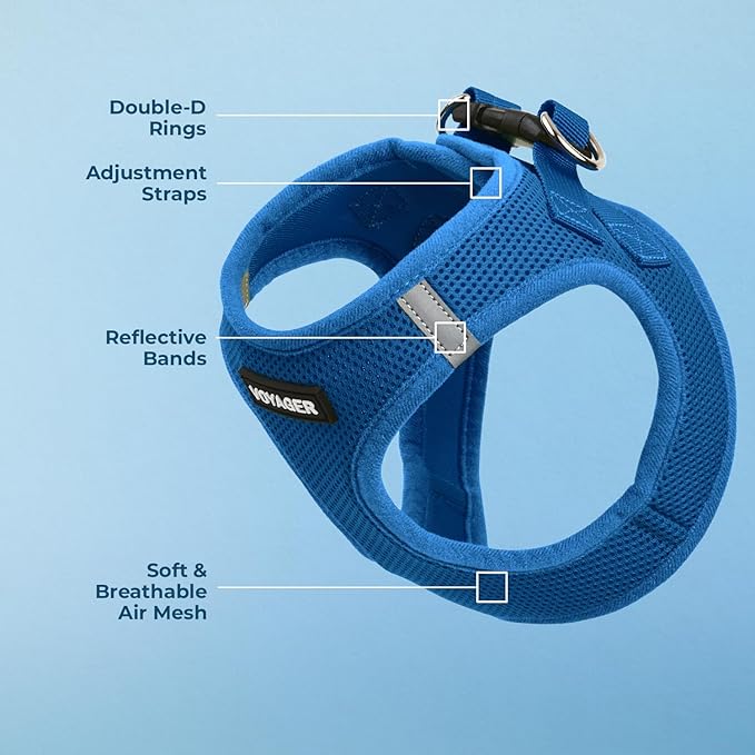 Best Pet Supplies Voyager Step-in Air Harness - All Weather Mesh, Reflective, No Pull Harness for Dogs, Cats - Secure with Hook & Loop Fastener, Buckle, Double D-Rings - Royal Blue, XXS