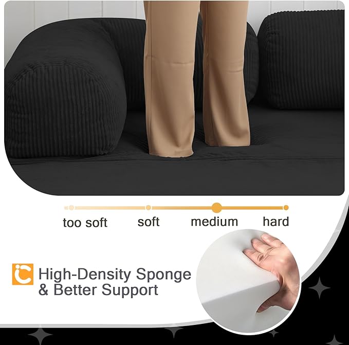 COMAX Folding Sofa Bed Queen 4-in-1 Foldable Floor Couch Convertible Futon Sofa with Armrests Black - Sleeper Mattress Chair Bed Comfy Portable Fold Out Lounge Guest for Living Room Bedroom