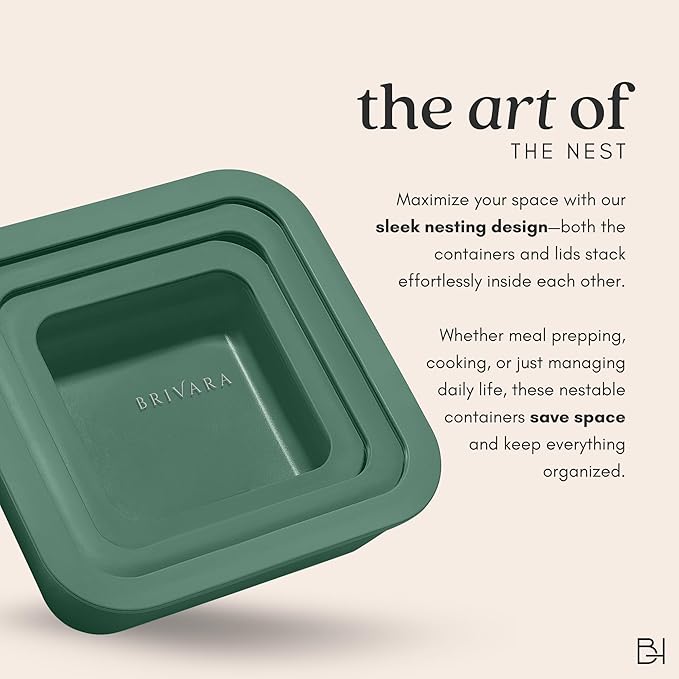 Ceramic Coated Glass Food Storage Container | No PTFE, PFOA, PFAS, and BPA | Reusable Non Toxic Meal Prep Container with Glass Lid | Easy To Store | 6 Piece Food Prep [Pine]