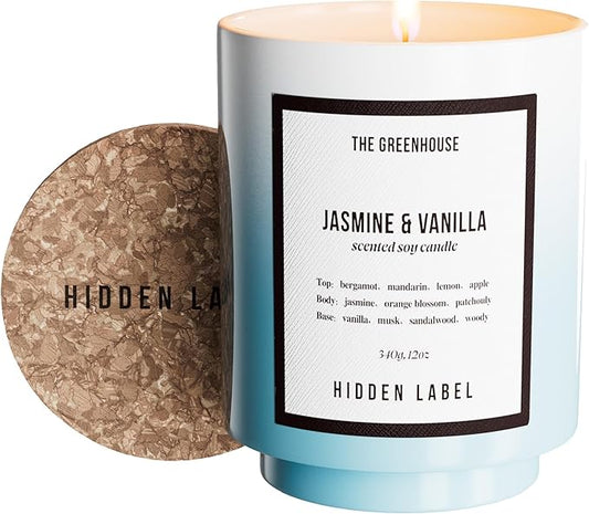 Jasmine Vanilla Scented Candle, 12oz Natural Soy Wax, 75Hours Burn Time,Clean Burn, Non Toxic, Aromatherapy Candles for Home, Stress Relief, Meditation, Yoga & Relaxation,Gifts for Women
