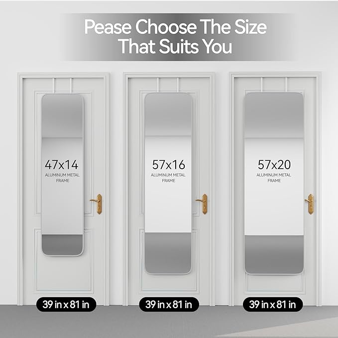 47x14 Mirror Full Body Length Door Hanging/Rope Hang/Wall Mounted Metal Frame Rectangle Mirrors for Bedroom Bathroom Dressing Living Room 47 inch Silver