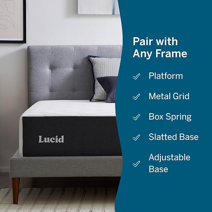 Lucid 14 Inch Memory Foam Mattress - Medium Firm Feel - Infused with Refreshing Bamboo Charcoal and Cooling Gel - Bed in a Box - Temperature Regulating - Pressure Relief - Breathable - Queen Size