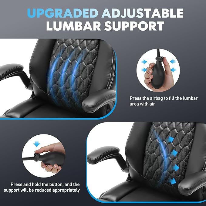 Heavy Duty High-Back Office Chair, Ergonomic Home Computer Chair with Lumbar Support & Tilt Lock, Big and Tall Executive Office Chairs for Work, Black, Set of 2