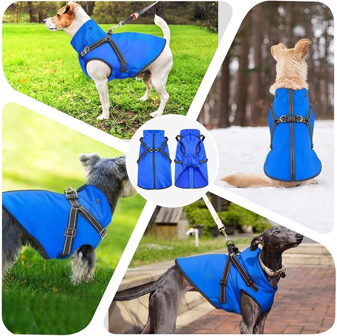 Mosucoirl Dog Raincoat Waterproof Dog Hoodie Reflective Doggie Raincoat Hooded Adjustable Rain Jacket for Small Medium Large Dogs Puppies Doggie Black Red Yellow Green (Blue, L)