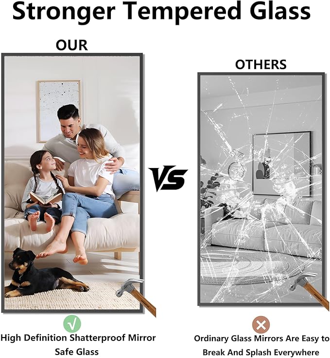 Bathroom Mirror 30"x55" Matte Black Rectangle Bathroom Wall Mirror for Over Sink, Modern Large Vanity Mirror, HD Tempered Glass, Anti-Rust Aluminum Alloy Frame, for Living Room, Bedroom, Entryway