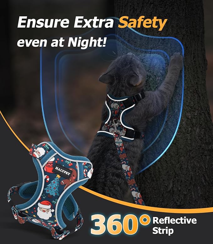 Halypet Cat Harness and Leash Set [MAX Safety 4th-Gen Upgrade] Escape Proof Adjustable Cat Leash Comfortable Soft Vest Easy to Wear Kitten Harness with Reflective Strip for Cats Walking, M Night Blue