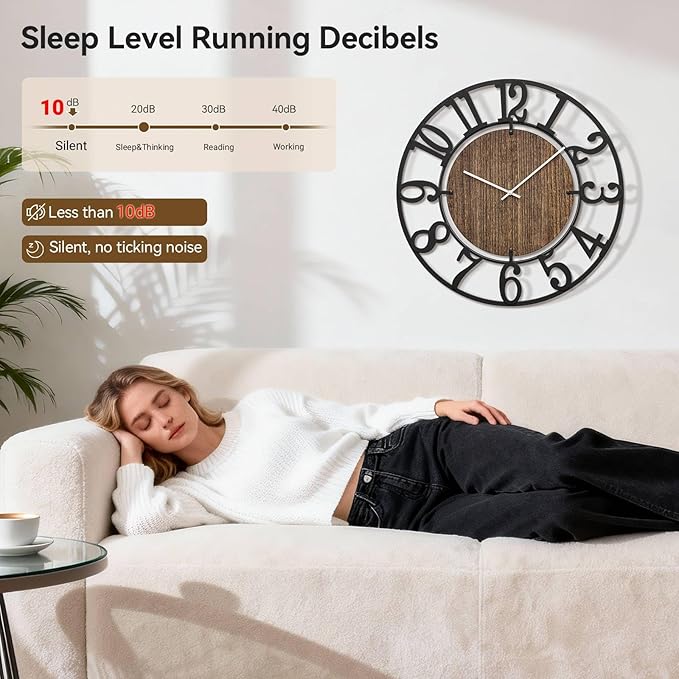 Large Wall Clocks, 20" Black Big Wall Clock for Living Room Decorative by Battery Operated, Oversized Farmhouse Silent Walls Clock with Metal Arabic Number for Office, Classroom, Bedroom