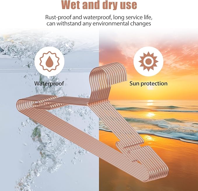 VWV 20 Pack Rose Gold Aluminum Hangers, 16.5 Inch Smooth and Durable Metal Shirt Dress Hanger, Lightweight and Sturdy Metal Hanger, Suit Jacket Dress Hangers