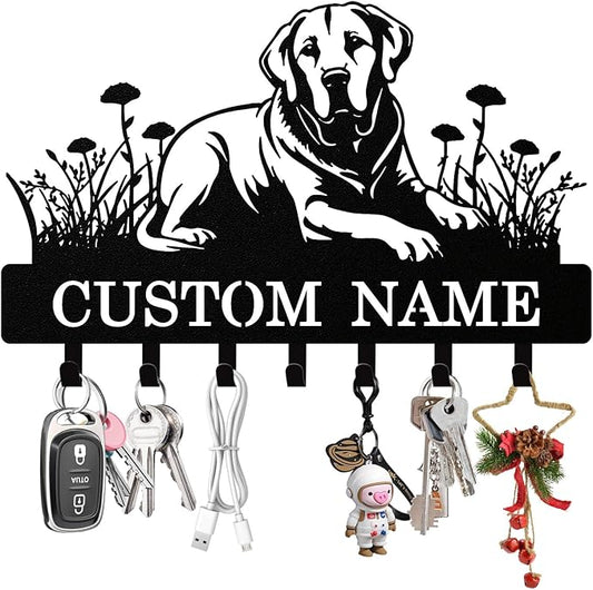 Personalized Key Holder Wall Mount, Custom Dog Metal Keys Holder for Wall with Name, Wall Key Hanger Rack with Hooks for Entryway, Front Door, Living Room, Kitchen, Bathroom, Garden