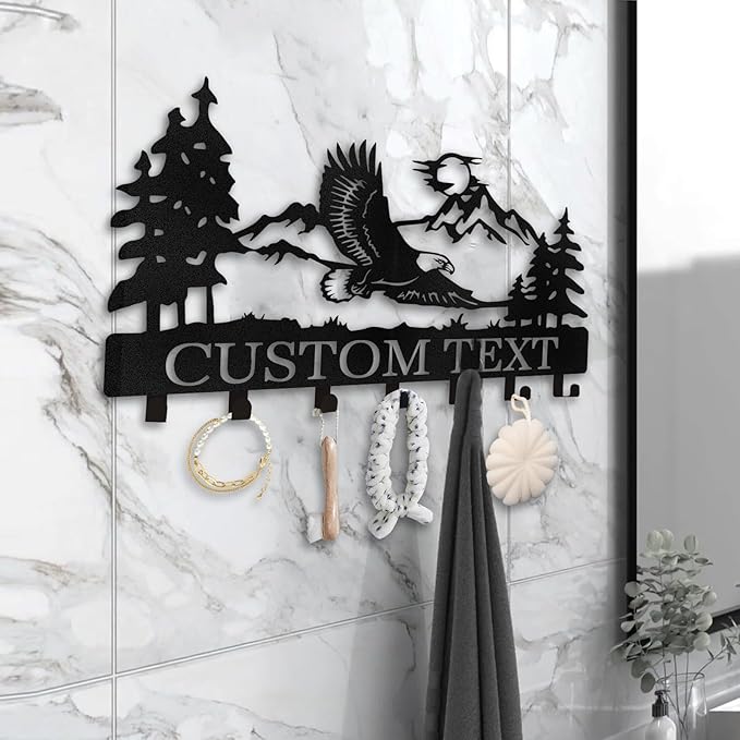 Personalized Eagle Key Holder Wall Mounted | Custom Name Metal Key Hooks for Organizer | Key Rack | Coat Rack | Home Metal Decor for Storage, Kitchen, Hallway, Bedroom, Office