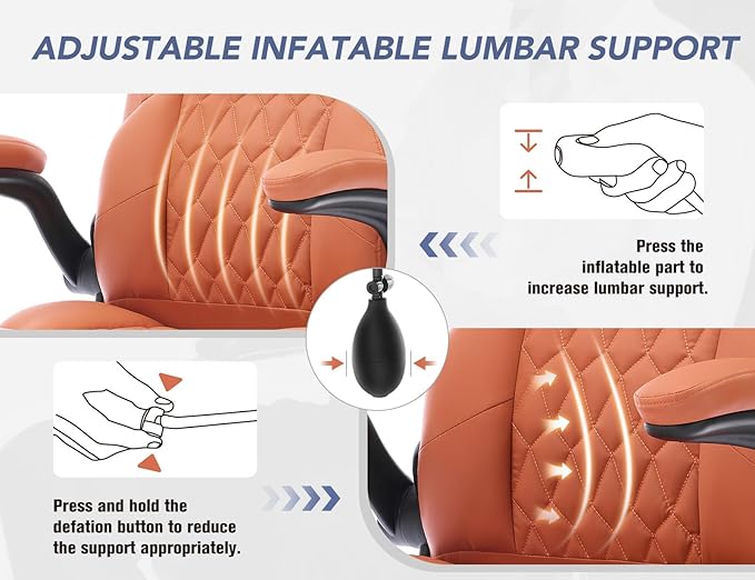 Office Chair with Adjustable Lumbar Support,Leather Ergonomic Computer Desk Chair with Flip-up Arms,Adjustable Tilt Lock,Swivel Rolling Executive PC Chair for Work, Study,Meeting,Small Space.Brown