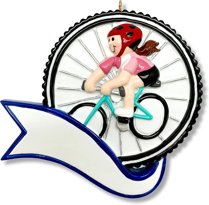 Ornaments by Elves - Personalized Cycling Girl Christmas Ornaments Customized Bicycle Ornament Girl Bicyclist Ornament for Cyclist and Christmas Decorations in Giftable Packaging