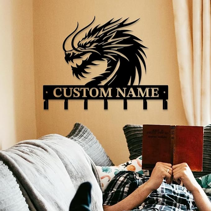 Personalized Evil Dragons Keys Hooks,Custom Name Metal Dragons Art Keys Hooks,Metal Dragons Lover Wall Home Storage Decorative Keys Hooks,Key Holder Hooks for Wall (Style I)