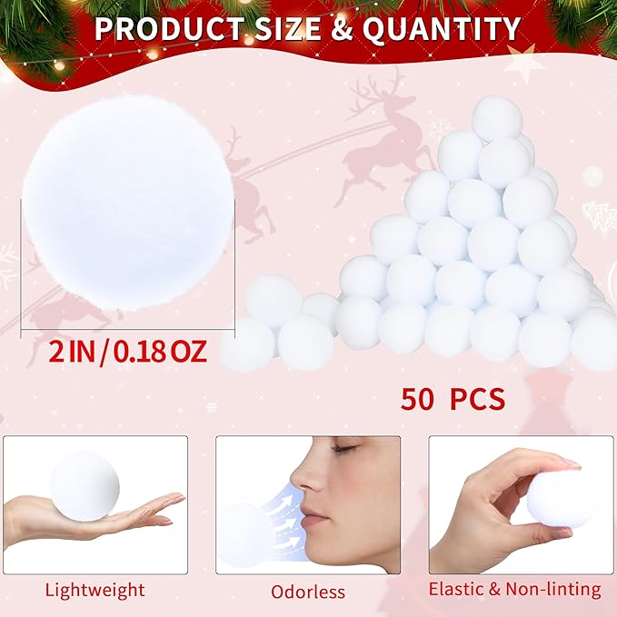 50 Pack Snow Toy Balls for Kids Indoor, Artificial Snow Fight Balls Kids Toys, Indoor Snow Fight Ball Set, Soft Snow Fake Balls Party Supplies Parent Child Throwing Game