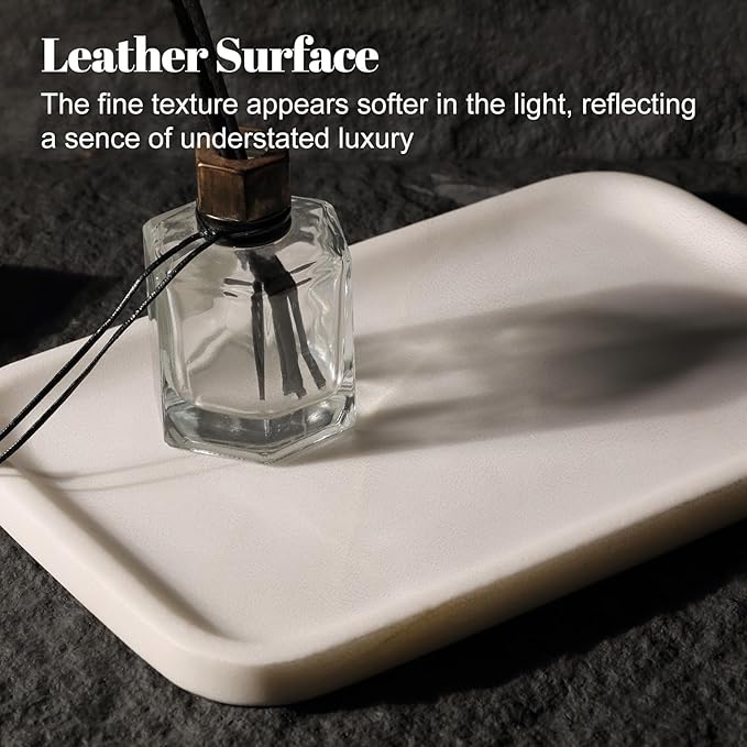 Koville Marble Tray, 12"x8" Marble Vanity Tray for Bathroom Kitchen Countertop, Rectangular Stone Tray for Cosmetics Perfume Trinket, Decorative Catchall Trays (White)