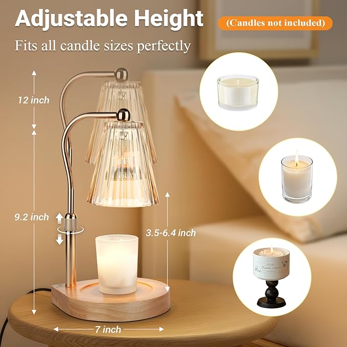 Candle Warmer Lamp with Timer Dimmer Adjustable Height, Gift for Women Mom, House Warming New Home Cozy Decor, Wax Melt Warmer for Jar Candles with 2 Bulbs