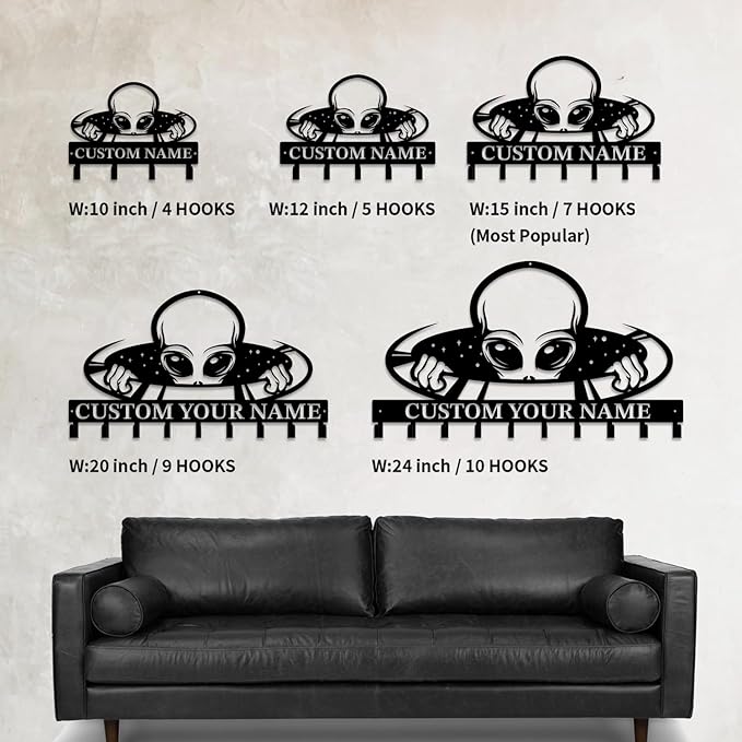 Personalized Custom Alien ET Metal Wall Keys Hooks,Clothes Hooks Alien ET Art Coat Racks,Door Holder,Black Alien ET Decorations for Home,Entrance Doors,Hallway, Bedroom,Keys,Hats (Style A)