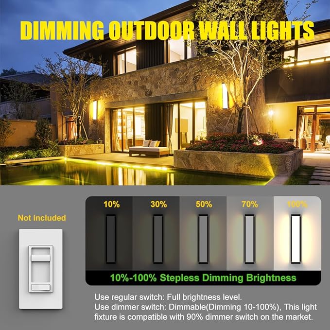 Sytmhoe 10%-100% Dimming Exterior Wall Lights,23.6in Dimmable LED Modern Patio Wall Light Fixture, Black Aluminum&Dual PC Wall Sconce Suitable for Garage Bathroom Room Courtyard House(3000K)