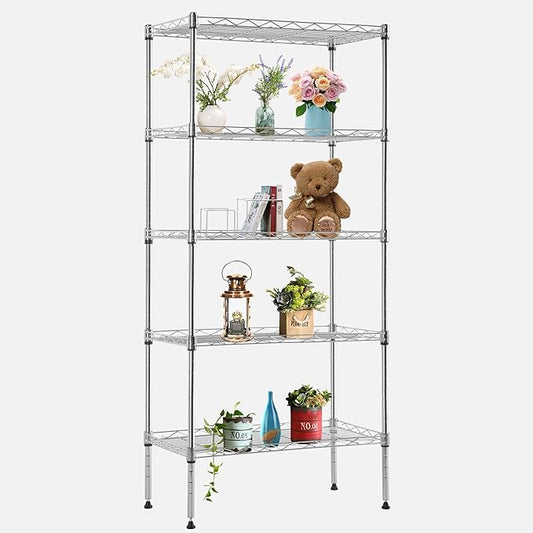 FDW 5 Tier 22L x 12W x 48H Pantry Shelves Adjustable Metal Shelves NSF Storage Rack Shelving Units for Kitchen Garage Small Places Commercial,Chrome