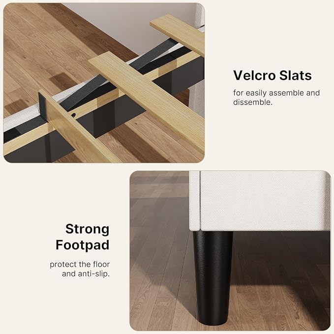 Gizoon Full Bed Frame with Wingback Headboard, Upholstered Platform Bed with Modern Geometric Headboard, Wooden Slats, Noise-Free, No Box Spring Needed