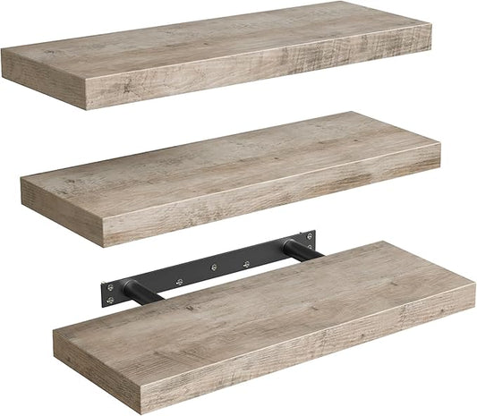Floating Shelves for Wall, 1.5" Thick Wall Shelf Set of 3 with Invisible Brackets, 15.7L x 7.9W Hanging Book Shelves Farmhouse Home Decor for Bathroom, Living Room, Bedroom, Greige 4301BJP3BG
