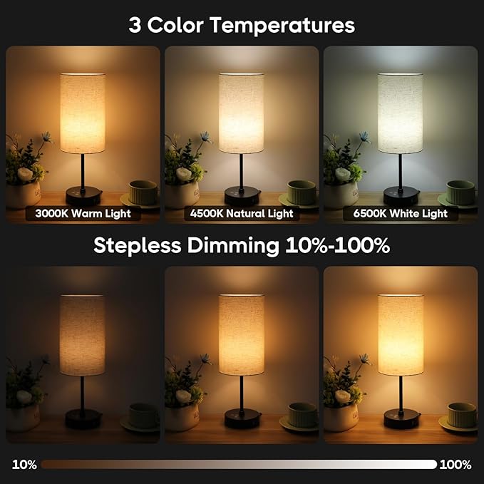 Unicozin 17Inch Table Lamp, 3 CCT 3000K/4500K/6500K & RGB Color Changing, Stepless Dimmable Bedside Lamp for Reading, Ambience Nightstand Light for Home Decor Party, Beige Shade