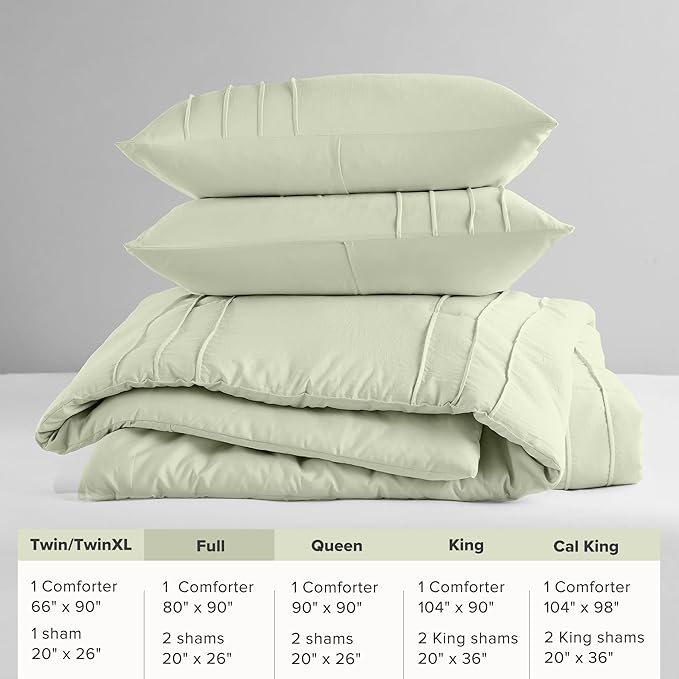 Comfort Spaces Sage Full Size Comforter Set - 3 Pieces Pintuck Pleated Bedding Sets, All Season Lightweight, Extra Softness Pre-Washed Microfiber Full Bed Set, Shams, Full