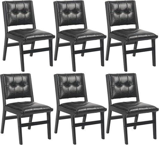 KCC Modern PU Leather Dining Chairs Set of 6, Upholstered Kitchen Chairs with Solid Wood Legs and Comfortable Seat for Dining Room/Lounge/Bedroom(Black)