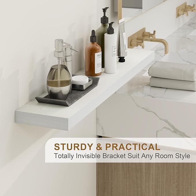 Fun Memories Floating Shelves for Wall, 36Inch Floating Shelves Set of 2, Hanging Shelf with Invisible Brackets, Bathroom Shelves for Living Room, Bedroom, Kitchen- White