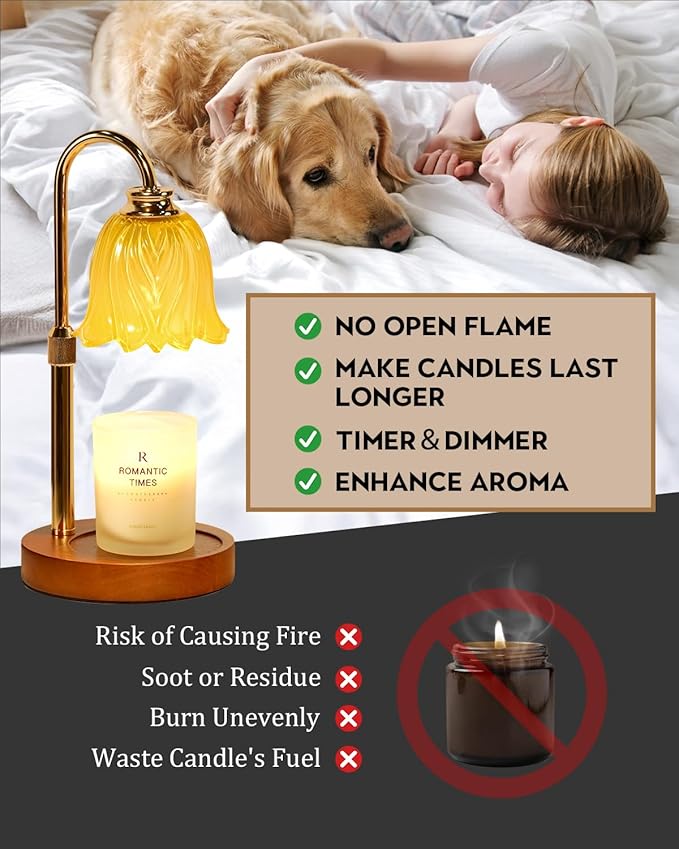 Candle Warmer Lamp, Gold Candle Lamp Warmer with Timer & Dimmer with 2 Bulbs, Dimmable, Christmas Gifts for Women Mom, House Warming Gifts New Home Bedroom Decor, Height Adjustable