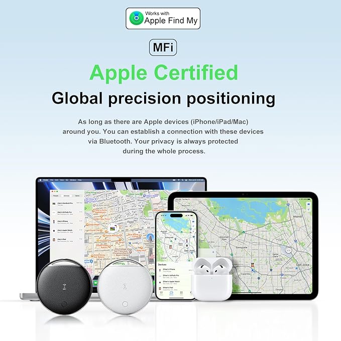 Air Tracker Tags-4 Pack, Smart Tag Work Compatible with Apple Find My (iOS Only), Bluetooth Tag Item Finders IP68 Waterproof Replaceable Battery for Wallet, Luggage, Backpack, Pets
