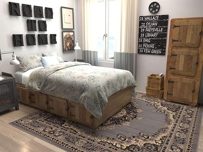 Unique Loom Reza Collection Traditional Persian Style Area Rug, 8' 0" x 8' 0", Gray/Ivory