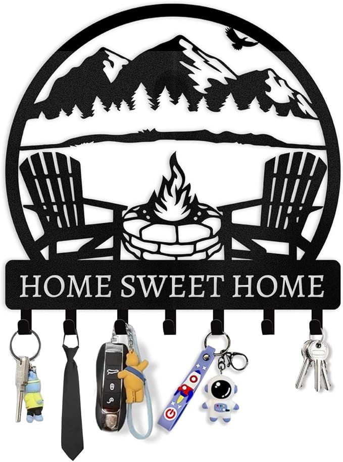 Personalized Metal Key Holder - Custom Wall Mount with Mountain Design - Camping Key Hooks for Wall Organizer - Key Rack Decoration for Entryway