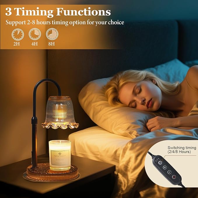 Candle Warmer Lamp with Timer Dimmable, Birthday Gifts for Women Mom, House Warming Gifts New Home Decor, Wax Melt Warmer for Jar Candles with 2 Bulbs
