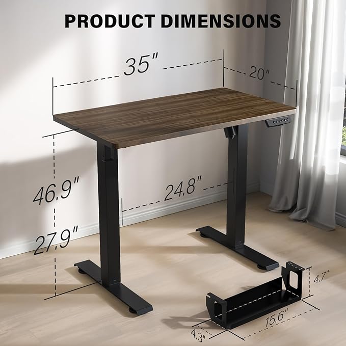 Kingant Standing Desk Height Adjustable Small Electric Stand Up Desks [35 x 20 Inch] - Ergonomic Sit Stand Desk Rising Desks for Home Office Computer Desk Stand Desk Workstation with Cable Management