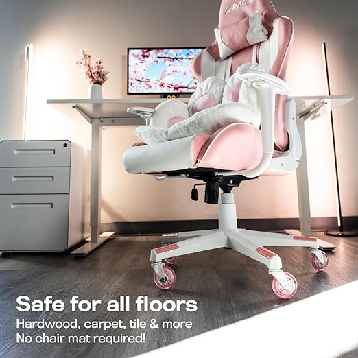 The Office Oasis Original Roller Style Office Chair Wheels (As Seen On PBS) - Smooth & Quiet Casters - Safe for Hardwood Floors & Carpet - Easy Install with Universal Fit - Set of 5 - Pink