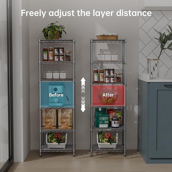 Small 5 tire Shelves Storage Wire Shelving Unit Metal Shelf Adjustable Organizers Storage Shelving for Bathroom Laundry Room Kitchen Pantry10”D x 16”W x 60.2”H Silver