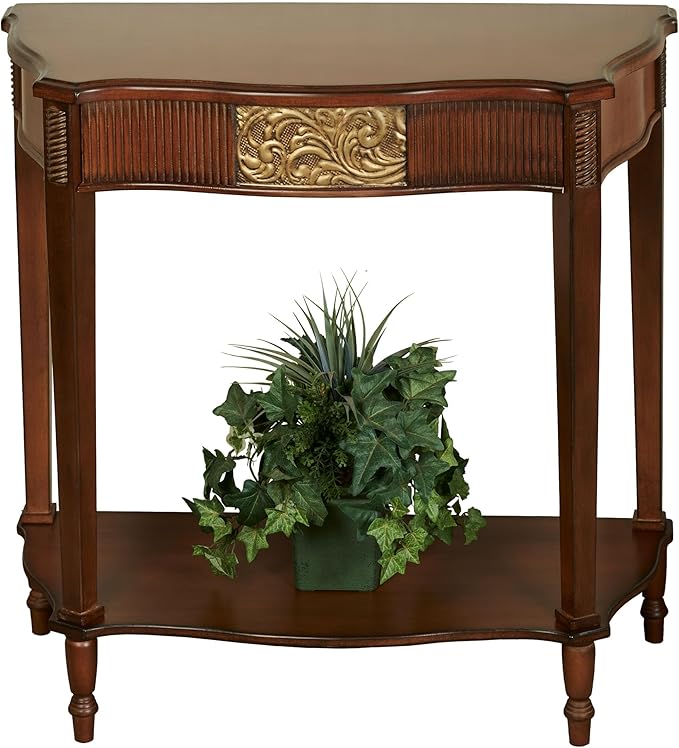 Touch of Class Sarantino Wooden Console Table - Natural Cherry with Aged Gold Details - Traditional Decorative Regal Furniture - Half Circle Moon Shape - Elegant Display for Entryway Room