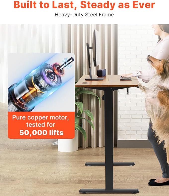 VEVOR Height Adjustable Desk, 47.2 x 23.6 in, Support 180 lbs, Electric Standing Desk with 3 Memory Presets, Sturdy Dual Metal Frame, Versatile Computer Sit Stand up Desks, Suitable for Home Office