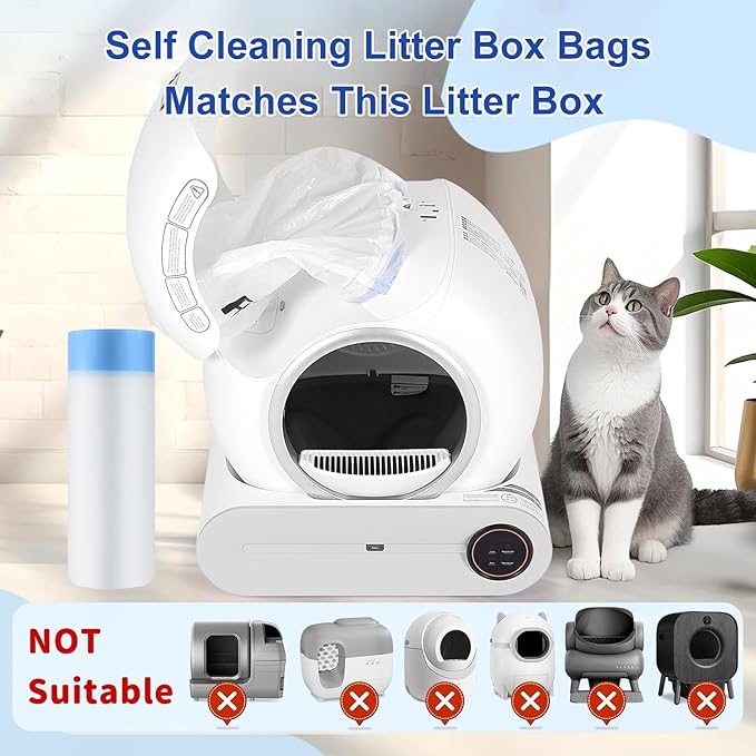 Cat Litter Bags 100 Pack, Thickened cat litter box liners, Leakproof Poop Bags & Waste Bags - Ultimate Odor Control and Leakproof Design,5 Rolls Drawstring Trash Bags for Automatic Litte(18x20inches）