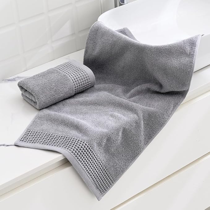 sense gnosis Grey Waffle & Terry Hand Towels for Bathroom Quick Drying Lint Free Thin, Classic Style Soft & Absorbent Bathroom Decorative Hand Towels 13X29 inch