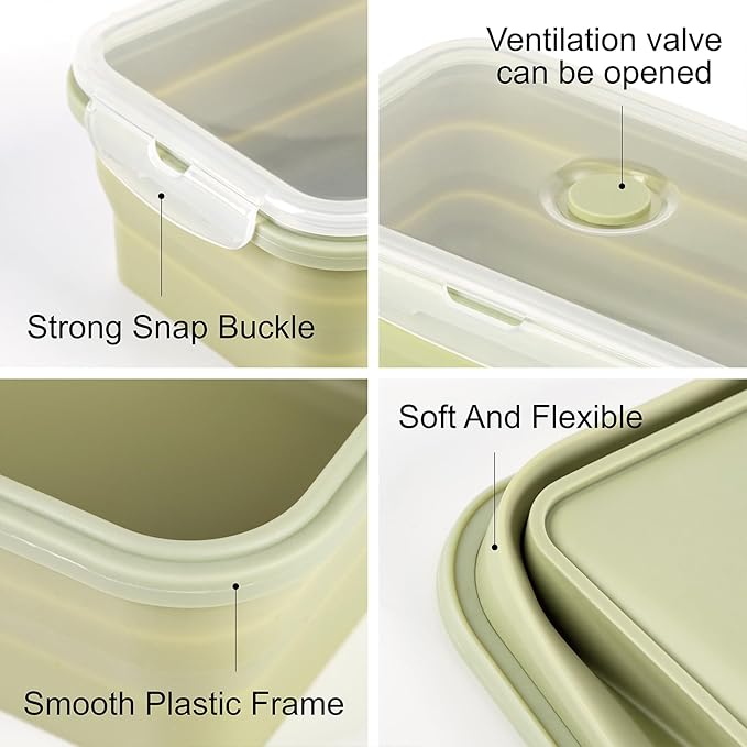 Large Collapsible Food Containers with Lids for Camping & Travel | Leak-Proof Silicone Storage Bowls,2000ml/1200ml/800ml, Dishwasher, Microwave Freezer Safe, Set of 3