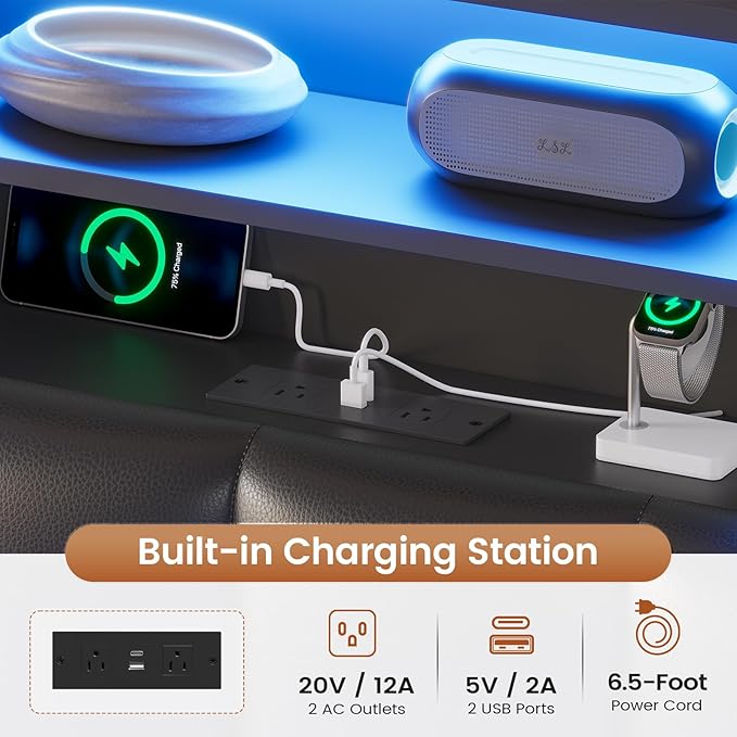 AOGLLATI Twin Bed Frame with 4 Storage Drawers & Charging Station & LED Lights, Twin Bed Frames with Stylish Bookcase Headboard, Led Bed Frame with Metal Slats, No Box Spring Needed,Black