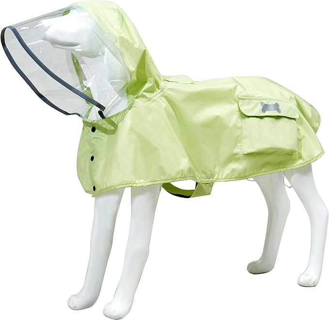 Waterproof Dog Raincoat, Adjustable Reflective Lightweight Pet Rain Clothes with Poncho Hood(X-Large,Light Green)