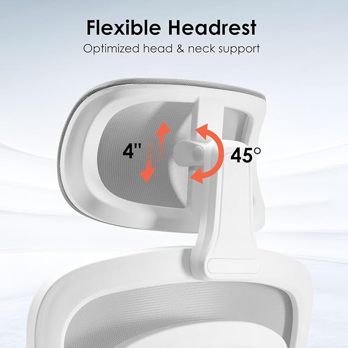 Farini Ergonomic Office Chair, Desk Chair with Headrest and Lumbar Support, High Back Swivel Home Office Chair with Headrest for Home Office Bedroom, Gifts, White & Gray