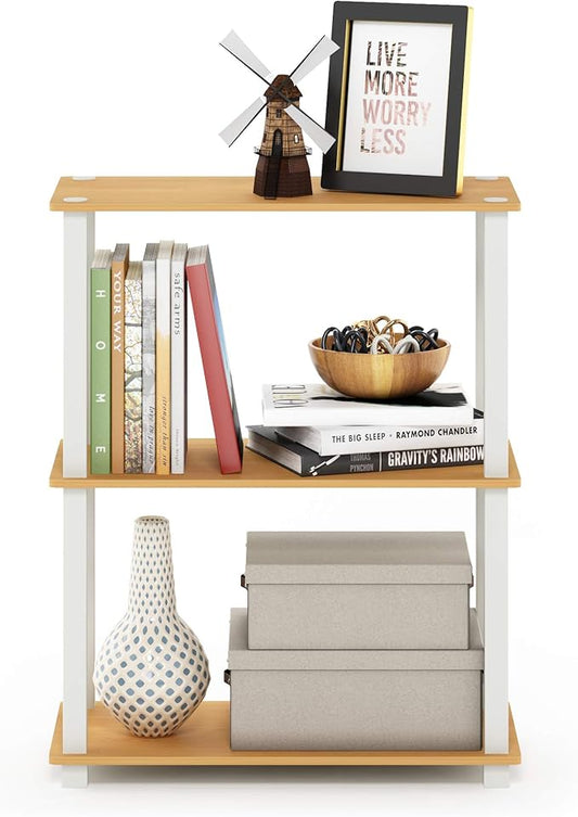 Furinno TURN-S-TUBE Storage Shelves, 3-Tier Book Shelf, Corner Shelf, Toolless Open Shelves, for Organization and Storage, Living Room, Garage, Home Office, Beech