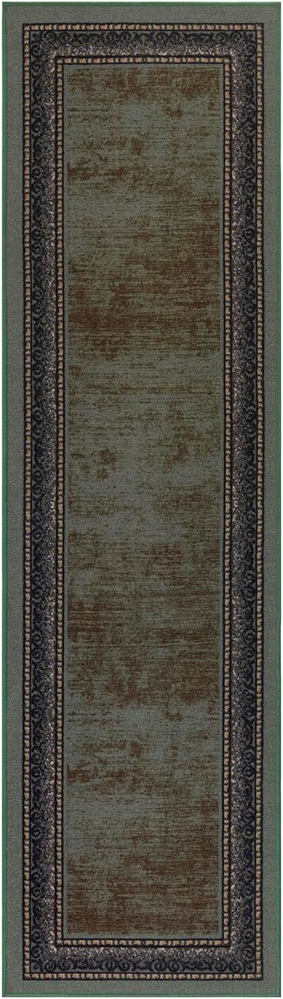Antep Rugs Alfombras Bordered Modern 2x7 Non-Slip (Non-Skid) Low Pile Rubber Backing Indoor Area Runner Rug (Green, 2' x 7')