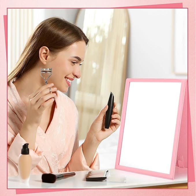 Foldable Portable Full Length Mirror for Dorm Dance Backstage Camping Travel Hanging Folding Makeup Body Mirror for Dancers Artists Home Aestheticians Spa(Pink,33.5" X 13.4")